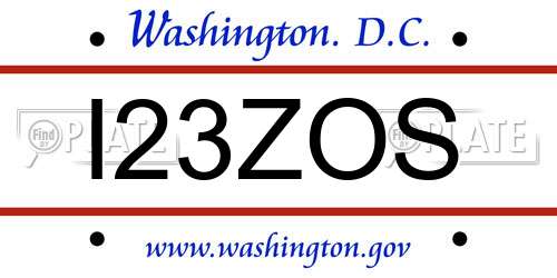 I23ZOS District Of Columbia License Plate