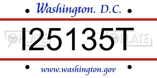 I25135T District Of Columbia License Plate