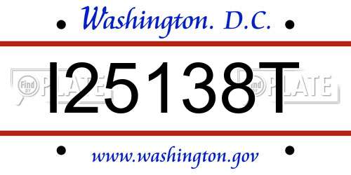 I25138T District Of Columbia License Plate