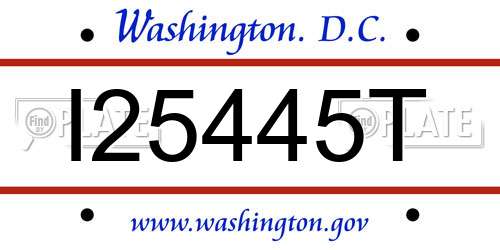 I25445T District Of Columbia License Plate