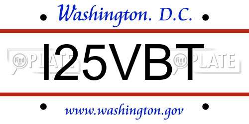 I25VBT District Of Columbia License Plate