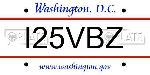 I25VBZ District Of Columbia License Plate