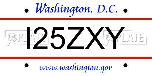 I25ZXY District Of Columbia License Plate