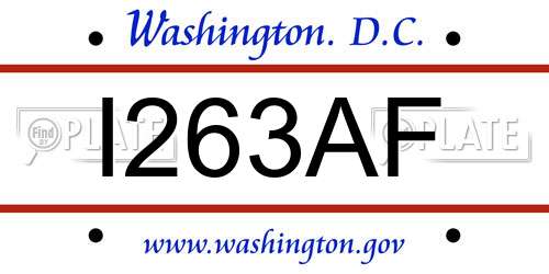 I263AF District Of Columbia License Plate