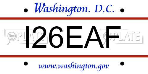 I26EAF District Of Columbia License Plate