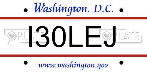 I30LEJ District Of Columbia License Plate