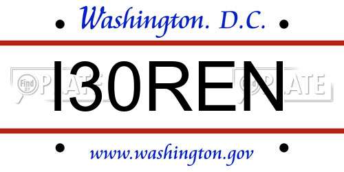 I30REN District Of Columbia License Plate