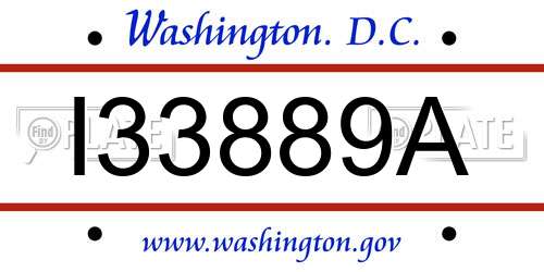 I33889A District Of Columbia License Plate