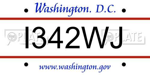 I342WJ District Of Columbia License Plate
