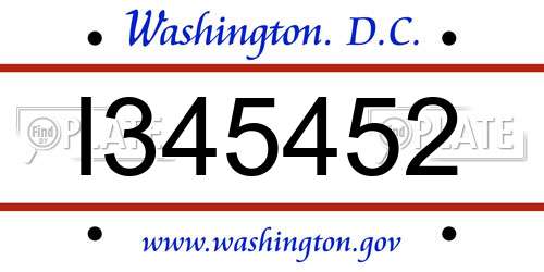 I345452 District Of Columbia License Plate