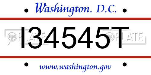 I34545T District Of Columbia License Plate