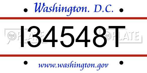 I34548T District Of Columbia License Plate