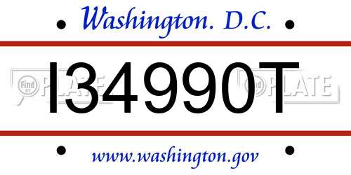 I34990T District Of Columbia License Plate
