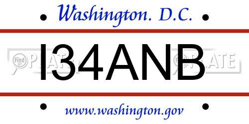 I34ANB District Of Columbia License Plate