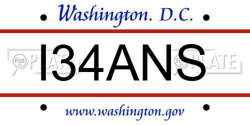 I34ANS District Of Columbia License Plate