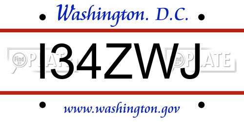 I34ZWJ District Of Columbia License Plate