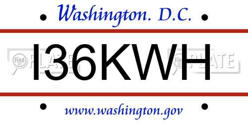I36KWH District Of Columbia License Plate