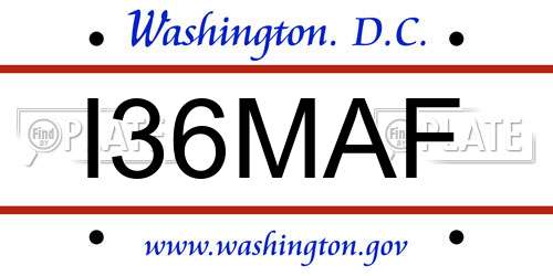 I36MAF District Of Columbia License Plate