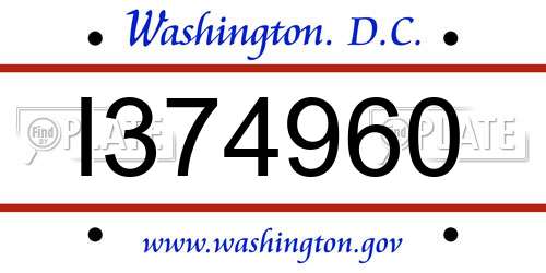 I374960 District Of Columbia License Plate