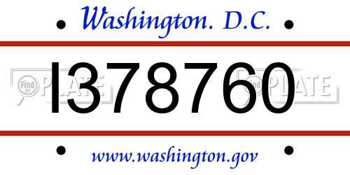 I378760 District Of Columbia License Plate