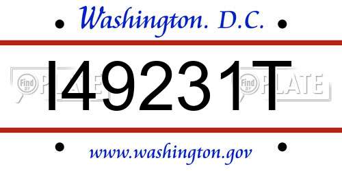 I49231T District Of Columbia License Plate
