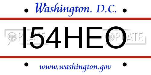 I54HEO District Of Columbia License Plate