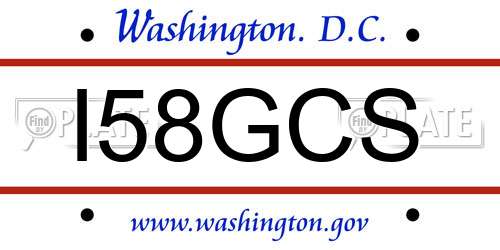 I58GCS District Of Columbia License Plate