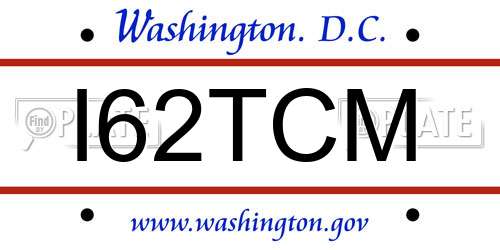 I62TCM District Of Columbia License Plate