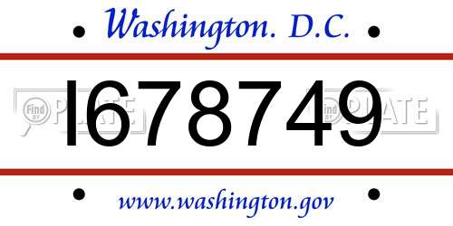 I678749 District Of Columbia License Plate