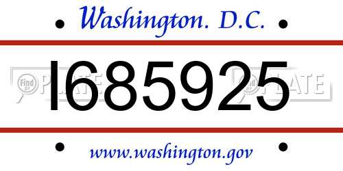 I685925 District Of Columbia License Plate