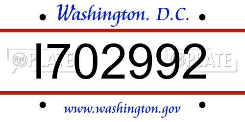 I702992 District Of Columbia License Plate