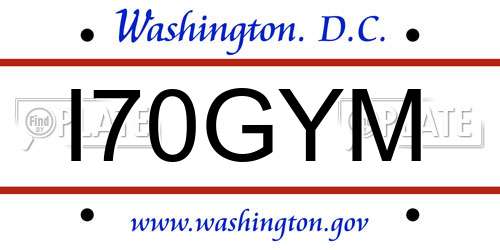 I70GYM District Of Columbia License Plate