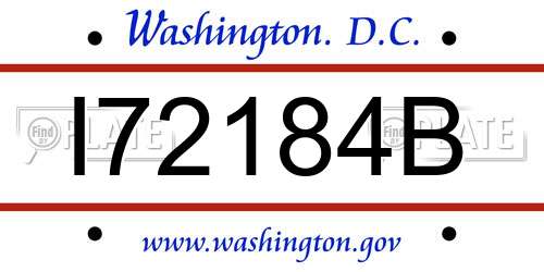 I72184B District Of Columbia License Plate