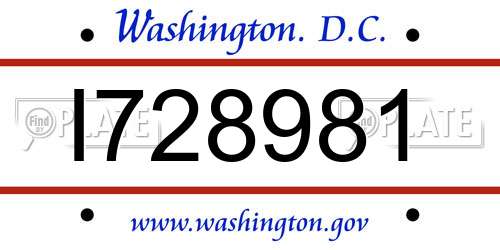 I728981 District Of Columbia License Plate