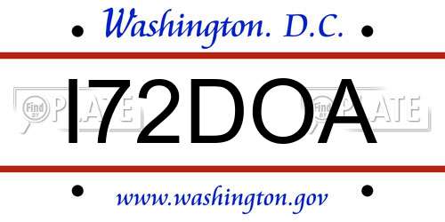 I72DOA District Of Columbia License Plate