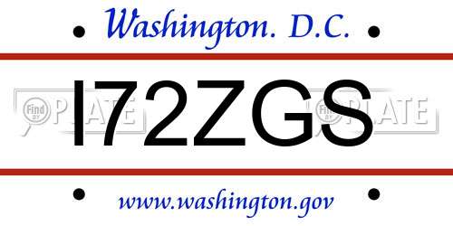 I72ZGS District Of Columbia License Plate