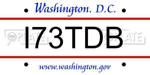 I73TDB District Of Columbia License Plate