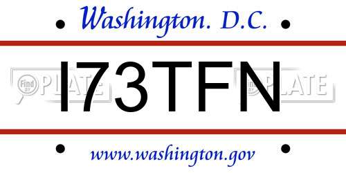 I73TFN District Of Columbia License Plate