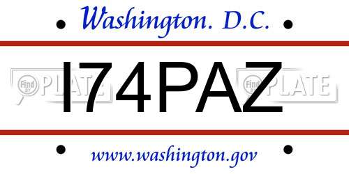 I74PAZ District Of Columbia License Plate