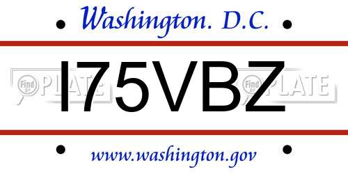 I75VBZ District Of Columbia License Plate