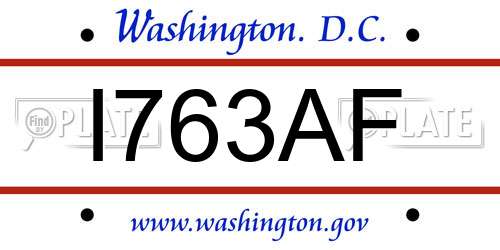 I763AF District Of Columbia License Plate
