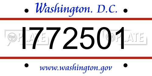 I772501 District Of Columbia License Plate