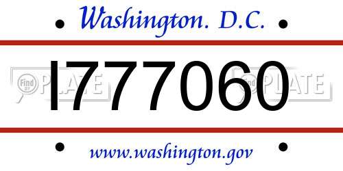 I777060 District Of Columbia License Plate