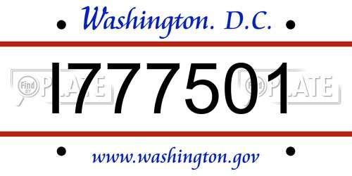 I777501 District Of Columbia License Plate