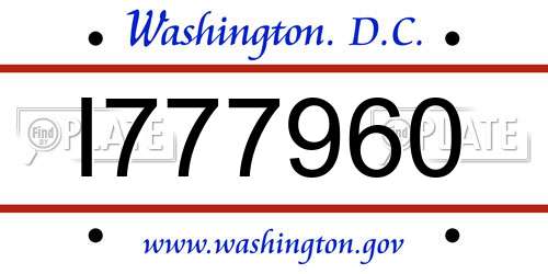 I777960 District Of Columbia License Plate