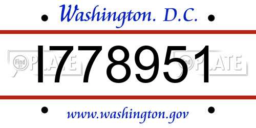 I778951 District Of Columbia License Plate