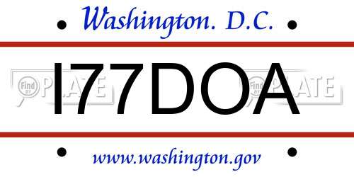 I77DOA District Of Columbia License Plate