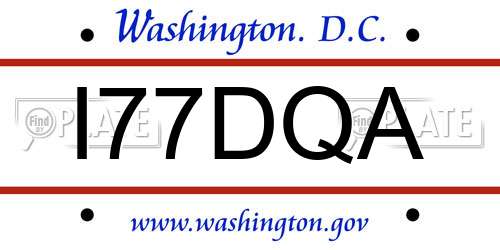 I77DQA District Of Columbia License Plate