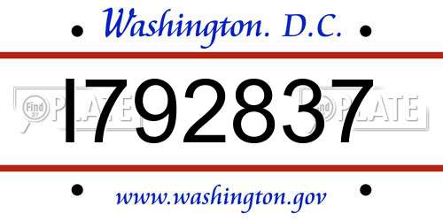 I792837 District Of Columbia License Plate