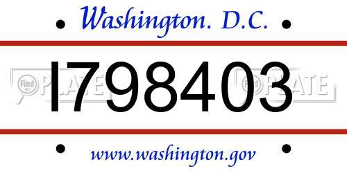 I798403 District Of Columbia License Plate